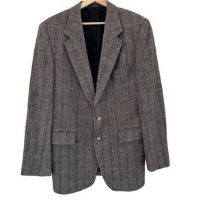 Evan Picone Blazer Wool Plaid Tweed Elbow Brown Sports Coat Classic Preppy
